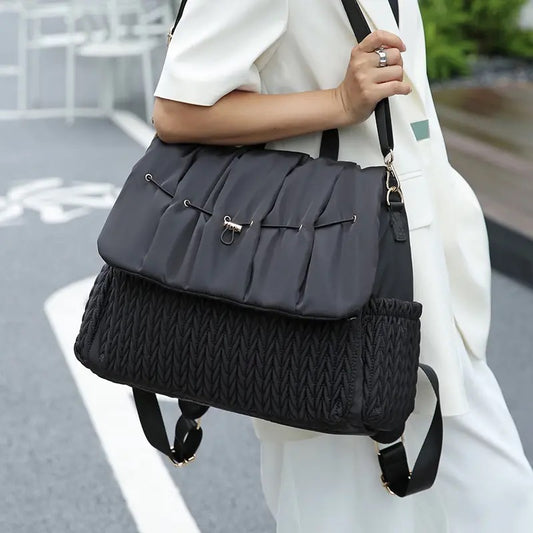 Woven Design Diaper Bag In Black