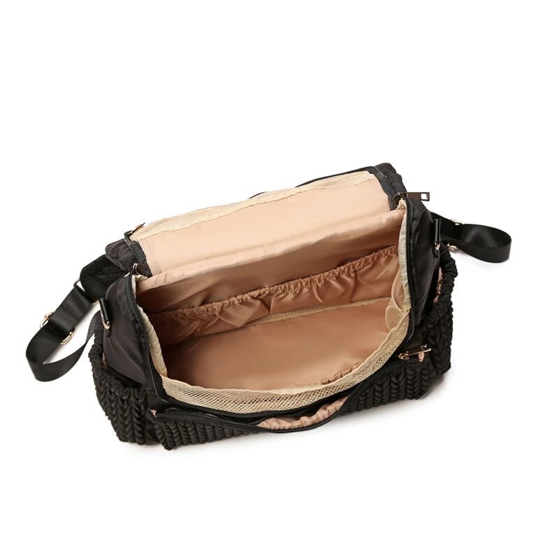 Woven Design Diaper Bag In Black
