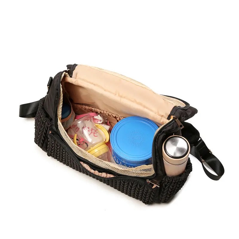 Woven Design Diaper Bag In Black