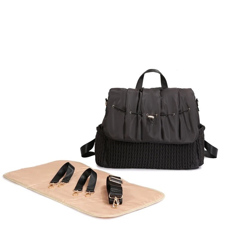 Woven Design Diaper Bag In Black